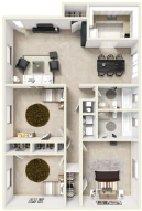 Floor plan for 3 beds, 2 baths, 1120 sqft